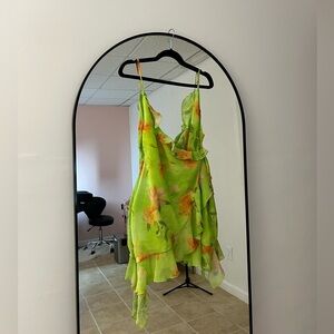 White Fox Boutique Lime Green Floral Ruffle Mini Dress